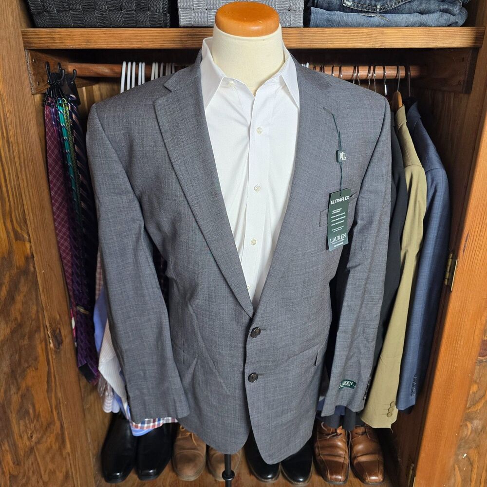 NWT Lauren Ralph Lauren Ultraflex 100% Wool Gray Sport Coat Blazer 46L
